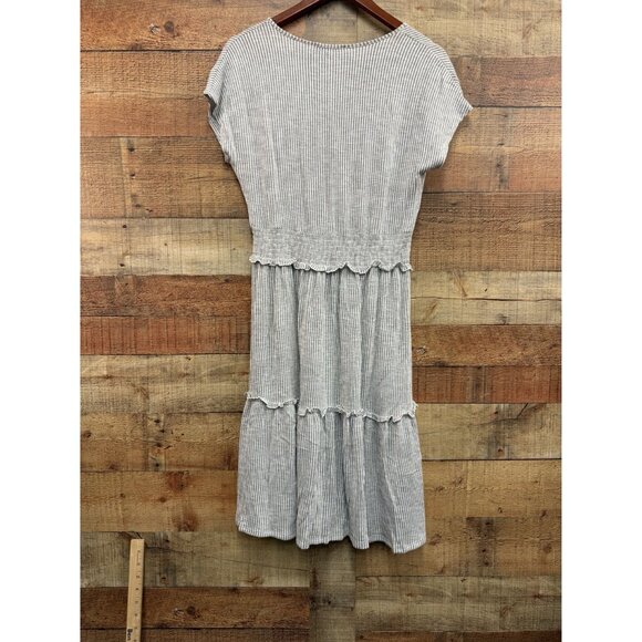 Caution To The Wind A Line Dress Gray Stripe Short Sleeve Large - Picture 6 of 9